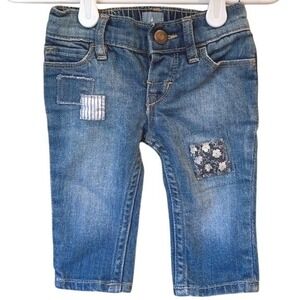 Baby Gap Patchwork Denim Jeans Medium Wash Floral Stripe 0-3 Months